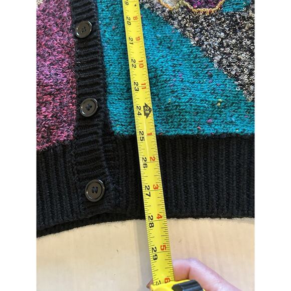 Vtg Jaclyn Smith Sweater Cardigan Sz Medium Black Sequin Floral Knit 80s Retro - Picture 12 of 12